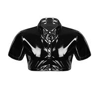 RUMAOZIA Men's Patent Look Crop Top Patent Leather T-Shirt Wetlook Tops Men Faux Leather Shirt T-Shirt Muscle Shirt Undershirt Fitness Slim Fit Shirt Clubwear Latex Shiny Tops Party Outwear, black, L