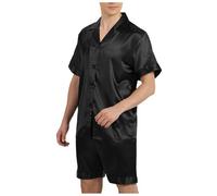 RUMAOZIA Men's Satin Pyjamas Short Sleeve Pyjama Set Two Piece Sleepwear Silk Satin Loungewear Summer Pyjamas Two Piece Sleepwear Loungewear Set with Button Placket Shorty Leisure Suit, black, 3XL