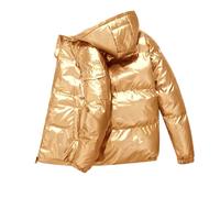 RUMAOZIA Men's Shiny Bubble Jacket Hooded Jacket Plain Stand-Up Collar Thermal Jacket Warm Padded Hiking Jacket Zip Jacket Fashion Golden Silver Shiny Quilted Jacket Winter Jacket, O Gold., 5XL