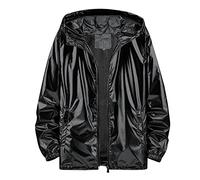 RUMAOZIA Men's Shiny Jacket Plain Baseball Bomber Jacket Night Club Trench Coat Shiny Hoodie Hooded Disco Men's Coat Party Lightweight Metallic Long Sleeve Hooded Jacket with Zip, O Black, 3XL