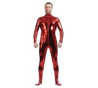 RUMAOZIA Men's Shiny Patent Leather Catsuit Full Body Men Design Sexy Silver Latex Tight Zipper Jumpsuit Rubber Clothing with Crotch Strap Zip Sexy Patent Leather Body Jumpsuit Tight Men's Bodysuit,