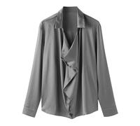 RUMAOZIA Men's Shiny Satin Long Sleeve Shirt with Turn-Down Collar Long Sleeve Silk Shirt Classic Regular Fit Business Shirts with Button Placket Traditional Vintage Casual Shirt Stage Show Costumes,
