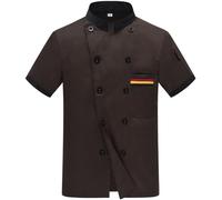 RUMAOZIA Men's Short Sleeve Chef Jacket, Baker's Jacket, Summer Chef Uniform Tops, Stand-Up Collar Shirt with Button Pocket, Chest Pocket, Kitchen, Restaurant, Work Shirt, Button Down, Regular Fit