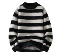 RUMAOZIA Men's Striped Cotton Knitted Jumper Crew Neck Striped Pullover Winter Men's Pullover Leisure Jumper Men Regular Fit Sweatshirt Thermal Sweater Winter Jumper Fleece Jumper, O Black, M