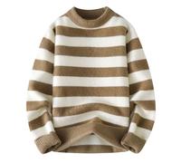 RUMAOZIA Men's Striped Cotton Knitted Jumper Crew Neck Striped Pullover Winter Men's Pullover Leisure Jumper Men Regular Fit Sweatshirt Thermal Sweater Winter Jumper Fleece Jumper, O khaki., XXL