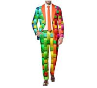 RUMAOZIA Men's Suit 2-Piece Rainbow Men's Suits Sporty Jacket Trousers Button Tuxedo Suit Men Rainbow Suit for Wedding Business Party Costume, Mint green, XL