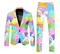 RUMAOZIA Men's Suit Regular Fit Suit 2-Piece Easter Suit Men's 3D Print Blazer Suit Jacket with Rabbit Print Easter Bunny Blouse Festival Outfit Carnival Outfit Rabbit Outfit Club Party, Light blue