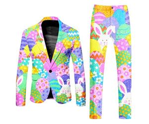 RUMAOZIA Men's Suit Regular Fit Suit 2-Piece Easter Suit Men's 3D Print Blazer Suit Jacket with Rabbit Print Easter Bunny Blouse Festival Outfit Carnival Outfit Rabbit Outfit Club Party, Light blue