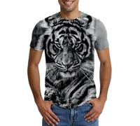 RUMAOZIA Men's T-Shirt 3D Print Animal Tiger Short Sleeve T-Shirt Funny Design Casual Tops Crew Neck Loose Hip Hop Breathable Tops Summer Street Harajuku Casual Top Oversized Sports Shirt, gray, XXL