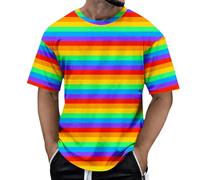 RUMAOZIA Men's T-Shirt Rainbow Strifen Crew Neck Colourful Flag Print LGBTQ Gay Pride Vintage Tee Shirt Short Sleeve Summer Cotton Top Basic Casual Top 3D Printed Casual Summer Shirt, W Green, 3XL