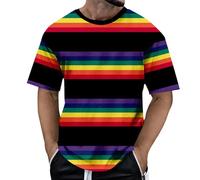 RUMAOZIA Men's T-Shirt Rainbow Strifen Crew Neck Colourful Flag Print LGBTQ Gay Pride Vintage Tee Shirt Short Sleeve Summer Cotton Top Basic Casual Top 3D Printed Casual Summer Shirt, Z Black, L