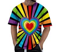 RUMAOZIA Men's T-Shirt Rainbow Strifen Crew Neck Colourful Flag Print LGBTQ Gay Pride Vintage Tee Shirt Short Sleeve Summer Cotton Top Basic Casual Top 3D Printed Casual Summer Shirt, O Red, M