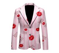 RUMAOZIA Men's Valentine's Day Suit Jacket with Heart Print Slim Fit Men's Suit Funny Party Costume for Valentine's Day Elegant Blazer Slim Fit Sporty Suit Jacket Carnival Costume for Dating