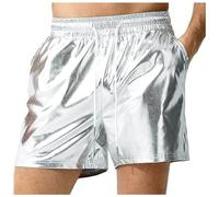 RUMAOZIA Metallic Shorts Men's Shiny Party Shorts Bar Metallic Shiny Shorts with Pockets Glitter Beach Swimming Shorts Sports Gym Jogger Shorts Sexy Hot Pants, silver, S