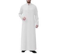RUMAOZIA Muslim Clothing Men's Kaftan Traditional Thobe Abaya Djellaba Long Sleeve with Button High Muslim Kaftan Abaya Men's Robe Crew Stand-Up Collar Thobe Arabic Prayer Ramadan Clothing, O White