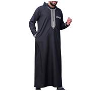 RUMAOZIA Muslim Dresses Men's Abaya Men's Prayer Clothing for Men with Hood Dubai Robe Ethnic Dress Moroccan Arabic Men Clothing Thobe Ramadan Clothing Long Abaya, O Black, L