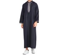 RUMAOZIA Muslim Dresses Men's Muslim Kaftan Abaya Men's Robes Comfortable Nightdress Prayer Clothing for Men Stripes Arabic Linen Look Robes Sleepwear Islamic Clothing, Z01 Black, M