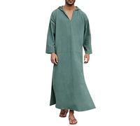 RUMAOZIA Muslim Dresses Men's Prayer Clothing for Men Muslim Kaftan Abaya Men's Dubai Robe Middle East Ethnic Kandoura Saudi Style Dishdasha Arabian Thobe Clothing, o z army green, XXXX-Large
