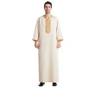 RUMAOZIA Muslim Dresses Men's Thobe Men's Islam Muslim Robe Arabic Dress Casual Kaftan Dress Middle East Dubai Jubba Robe Moroccan Embroidered Prayer Robe Men Thobe, O Beige, 3XL