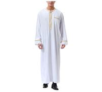 RUMAOZIA Muslim Robe Men's Muslim Kaftan Abaya Men's Turkish Dresses Thobe Men Islamic Dresses Middle East Saudi Arabic Robes Prayer Clothing for Men, A white, S