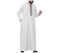 RUMAOZIA Muslim Suits Men Abaya Prayer Clothing for Men Hooded Dubai Robe Ethno Mens Arabic Moroccan Suit Thobe Ramadan Abaya Long Clothing, Or White., S