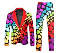 RUMAOZIA Party Rainbow Suits 2-Piece Men's Rainbow Funky Suit Carnival Costume Blazer Jacket Trousers Suits Slim Fit Men's Suit Clubwear Suit Jacket and Suit Trousers Two Piece Suits, O Red, L