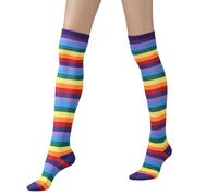 RUMAOZIA Pride Accessories Rainbow Socks Men's Funny Stripe Socks Rainbow Socks Cotton Socks Colourful for Festival Party Men Cotton Breathable Rainbow Knee Socks, O purple, One Size