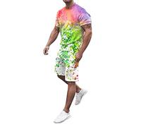 RUMAOZIA Pride Outfit Men's LGBTQ Rainbow Suit with Rainbow T-Shirt and Shorts CSD Party Jogging Suit Rainbow Flag Tracksuit Neon Colourful Summer Festival Outfits Fitness Tracksuit, Z01 Green, XL