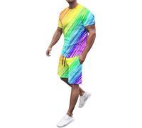 RUMAOZIA Pride Outfit Men's LGBTQ Rainbow Suit with Rainbow T-Shirt and Shorts CSD Party Jogging Suit Rainbow Flag Tracksuit Neon Colourful Summer Festival Outfits Fitness Tracksuit, mint green, L