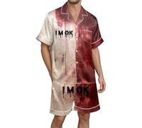 RUMAOZIA Problem Solved Halloween Pyjamas Men's Bloody Blood Splash Pattern Two Piece Suit Shirts and Shorts Summer 2-Piece Pyjama Set Leisure Suit Lounge Wear Sleepwear, red, L