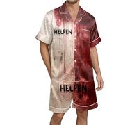 RUMAOZIA Problem Solved Halloween Pyjamas Men's Bloody Blood Splash Pattern Two Piece Suit Shirts and Shorts Summer 2-Piece Pyjama Set Leisure Suit Lounge Wear Sleepwear, Green, L