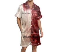 RUMAOZIA Problem Solved Halloween Pyjamas Men's Bloody Blood Splash Pattern Two Piece Suit Shirts and Shorts Summer 2-Piece Pyjama Set Leisure Suit Lounge Wear Sleepwear, White, XL