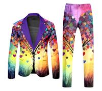 RUMAOZIA Rainbow Suits 2-Piece Men's Suit Jacket and Suit Trousers Neon Coloured Blazer Trousers Suits Slim Fit Men's Suit Two Piece Party Men's Suits Carnival Costume Rainbow Funky Suits Suit
