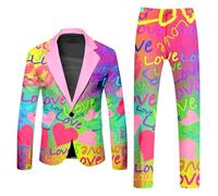 RUMAOZIA Rainbow Suits 2-Piece Men's Suit Jacket and Suit Trousers Neon Coloured Blazer Trousers Suits Slim Fit Men's Suit Two Piece Party Men's Suits Carnival Costume Rainbow Funky Suits Suit