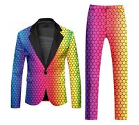 RUMAOZIA Rainbow Suits 2-Piece Men's Suit Jacket and Suit Trousers Neon Coloured Blazer Trousers Suits Slim Fit Men's Suit Two Piece Party Men's Suits Carnival Costume Rainbow Funky Suits Suit