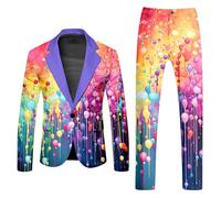 RUMAOZIA Rainbow Tracksuits 2-Piece Men's Jacket and Pants Neon Colored Blazer Trousers Slim Fit Men's Suit Two-Piece Party Men's Tracksuits Carnival Costume Rainbow Funky Tracksuits Suit, O Orange