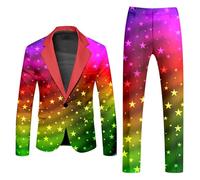 RUMAOZIA Rainbow Tracksuits 2-Piece Men's Jacket and Pants Neon Colored Blazer Trousers Slim Fit Men's Suit Two-Piece Party Men's Tracksuits Carnival Costume Rainbow Funky Tracksuits Suit, XXL