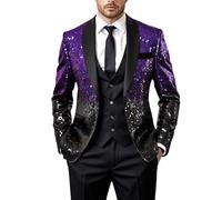 RUMAOZIA Sequin Jacket Men's Sporty Glitter Suit 70s Outfit Blazer Glitter Suit Jacket Carnival Party Office Sparkly Tuxedo Jacket Wedding Festive Coat New Year's Eve Outfit, O Black1, L