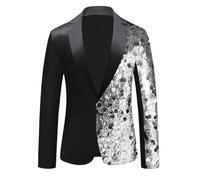 RUMAOZIA Shiny Suit Jacket Men's Glitter Jacket Metallic Sequins Jacket 70s Baseball Bomber Jacket Disco Night Club Party Costume Fashion Baseball Bomber Shiny Jacket Cardigan Transition Jacket, White