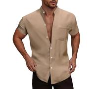 RUMAOZIA Shirts Men's Short Sleeve Waffle Casual Shirts Button-Down Casual Henley Shirt Business Regular Fit Summer Shirt Lightweight Stand-Up Collar Men's Shirt Safari Shirt Beach Shirt Muslin Casual