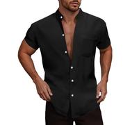 RUMAOZIA Shirts Men's Short Sleeve Waffle Casual Shirts Button-Down Casual Henley Shirt Business Regular Fit Summer Shirt Lightweight Stand-Up Collar Men's Shirt Safari Shirt Beach Shirt Muslin Casual