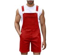 RUMAOZIA Short Men's Jeans Dungarees Denim Dungarees Men's Denim Shorts Cotton Summer Cargo Overall Pants Bib Jeans Boys Cool Jumpsuit Retro Outdoor Work Trousers Jogger Streetwear, red, L
