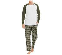 RUMAOZIA Sleep and Loungewear Men's Pyjama Set Long Two-Piece Pyjamas Men's Checked Flannel Trousers and Plain T-Shirt Autumn Two-Piece Tops Pyjama Bottoms, O Army Green, XL