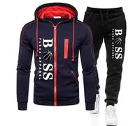 RUMAOZIA Tracksuit Set Men's Regular Fit Sports Suit 2-Piece Jogging Suit Hip Hop Streetwear Teenager Sportswear Winter Padded Tracksuit with Hoodie and Jogging Bottoms Sports Suit, Z06 Dark Blue, 3XL