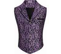 RUMAOZIA Tuxedo Vest Retro Gothic Medieval Vest Men's Steampunk Vintage Gothic Vest Stand-Up Collar Plain Vest with Button Punk Medieval Tuxedo Vest Carnival Halloween Party Costume, A purple, 3XL