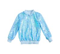 RUMAOZIA Unisex Children's Shiny Sequin Jacket, Long Sleeve, Glitter Sequins, Bomber Jacket with Zip, Sports Leisure Jacket, Street Dance, Hip Hop Jacket, Light blue, XL