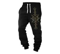RUMAOZIA Viking Trousers Men's Jogging Bottoms with Drawstring Elastic Waist Nordic Mythology Print Comfortable Sweatpants Lounge Viking Festivals Medieval Market Indian Costume Streetwear, Z04 Black