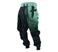 RUMAOZIA Viking Trousers Men's Jogging Bottoms with Drawstring Elastic Waist Nordic Mythology Print Comfortable Sweatpants Lounge Viking Festivals Medieval Market Indian Costume Streetwear, Black