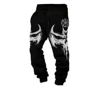 RUMAOZIA Viking Trousers Men's Jogging Bottoms with Drawstring Elastic Waist Nordic Mythology Print Comfortable Sweatpants Lounge Viking Festivals Medieval Market Indian Costume Streetwear, black, L