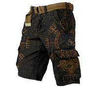 RUMAOZIA Viking Work Shorts for Men Outdoor Sports Tactical Shorts Retro Viking Nordic 3D Printed Myth Odin Travel Multi Pocket Cargo Shorts Short Bermuda Shorts Training Hiking Trousers, yellow, 4XL